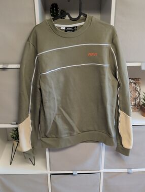 WESC Olive Crewneck Sweatshirt with Cream Elbow Panels
